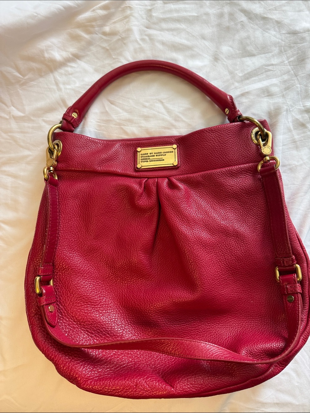 Marc by Marc Jacobs Pebbled Leather Shoulder Bag in Berry